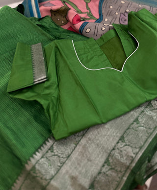 Green Pure Mangalagiri Silk Cotton Lehenga with pen kalamkari  Dupatta