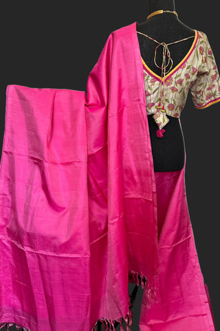 plain kanchi silk saree usaPink plain kanchi pattu saree kanjivaram silk saree kanchipuram silk plain pure silk saree usa pink plain kanchi pattu saree online usa with kalamkari blouse stitched blouse online usa 