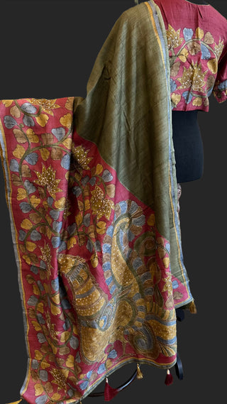 tussar saree online usa with stitched blouse