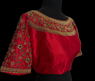 hand embroidered with gemstones raw silk saree blouse online usa