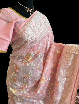 Pure embroidered Kota saree with stitched blouse online usa