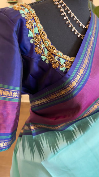 pastel blue kanchi pattu saree online kanjivaram saree usa pure zari kanjivaram easy drape embroidered blouse usa