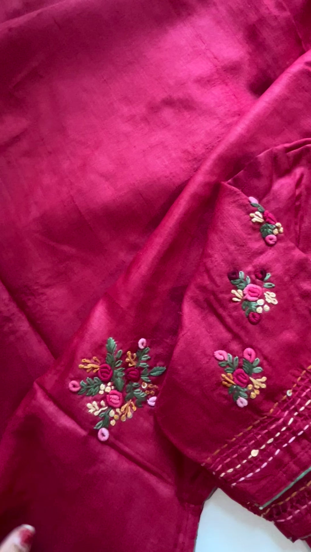 Pink knot embroidered tussar saree online shopping 