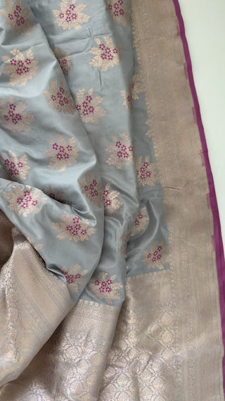 grey handwoven katan silk saree beneras online usa 