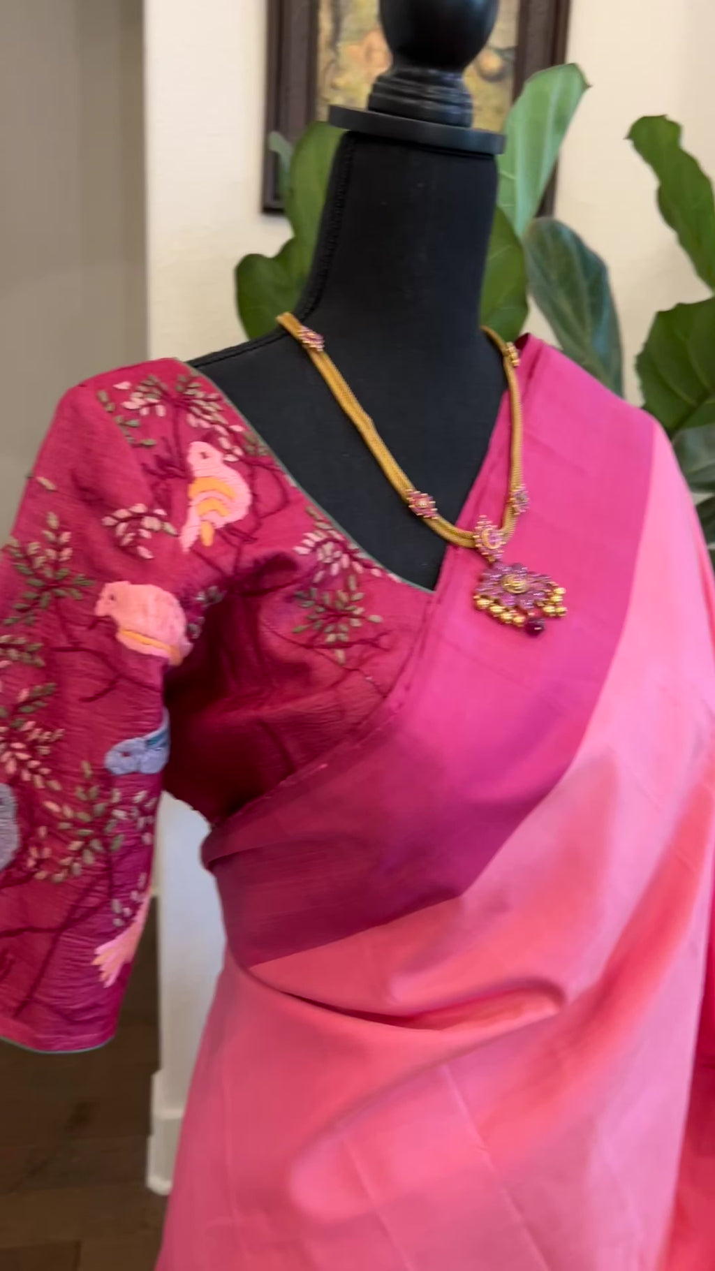 pink kanjivaram pattu double shade silk saree  with stitched blouse online