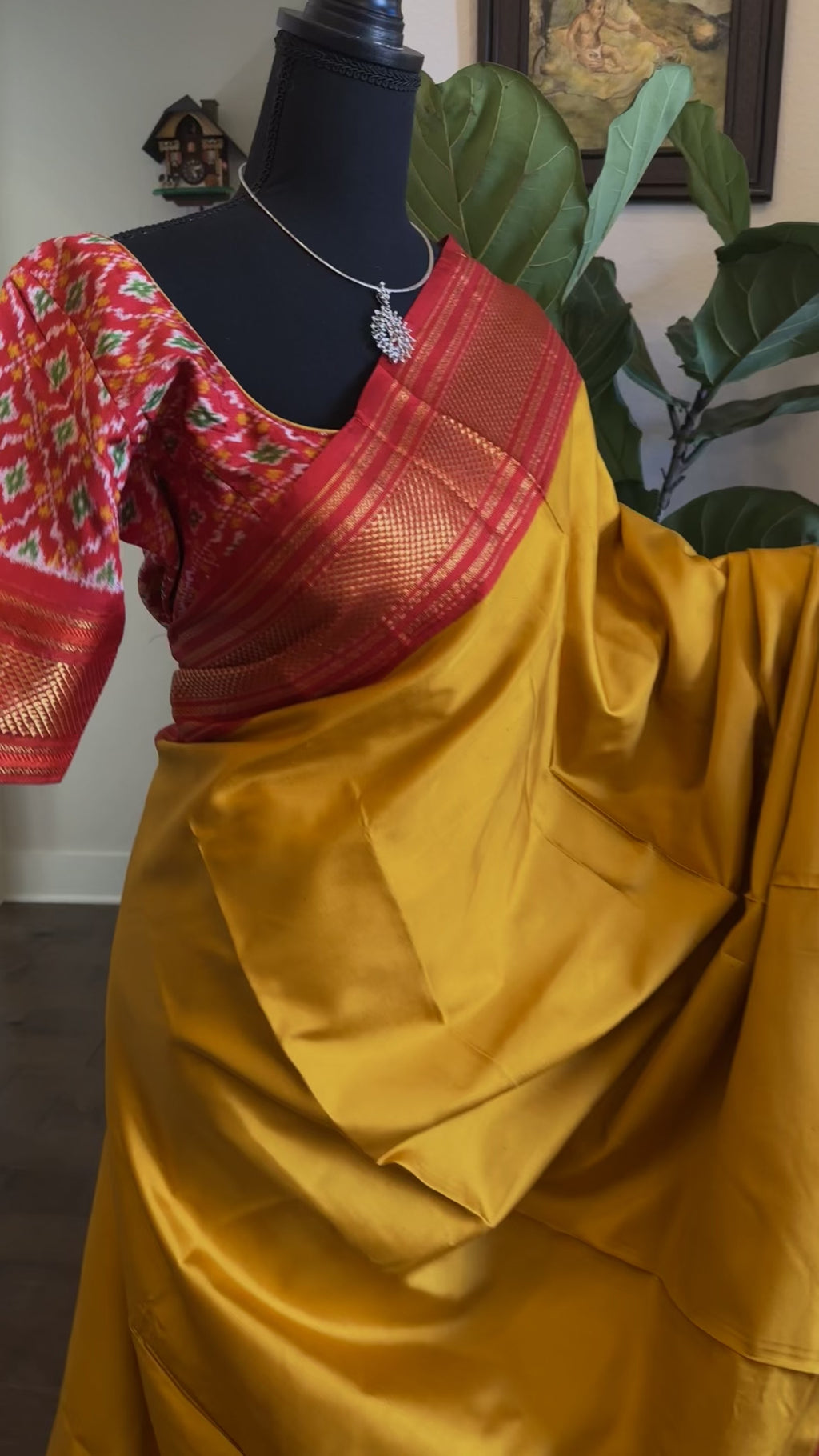 Mustard Twill kanchi pattu saree with prestiched blouse