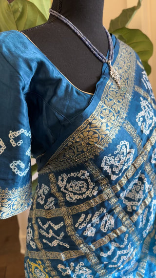 Blue bandhani saree online shopping with blouse usa