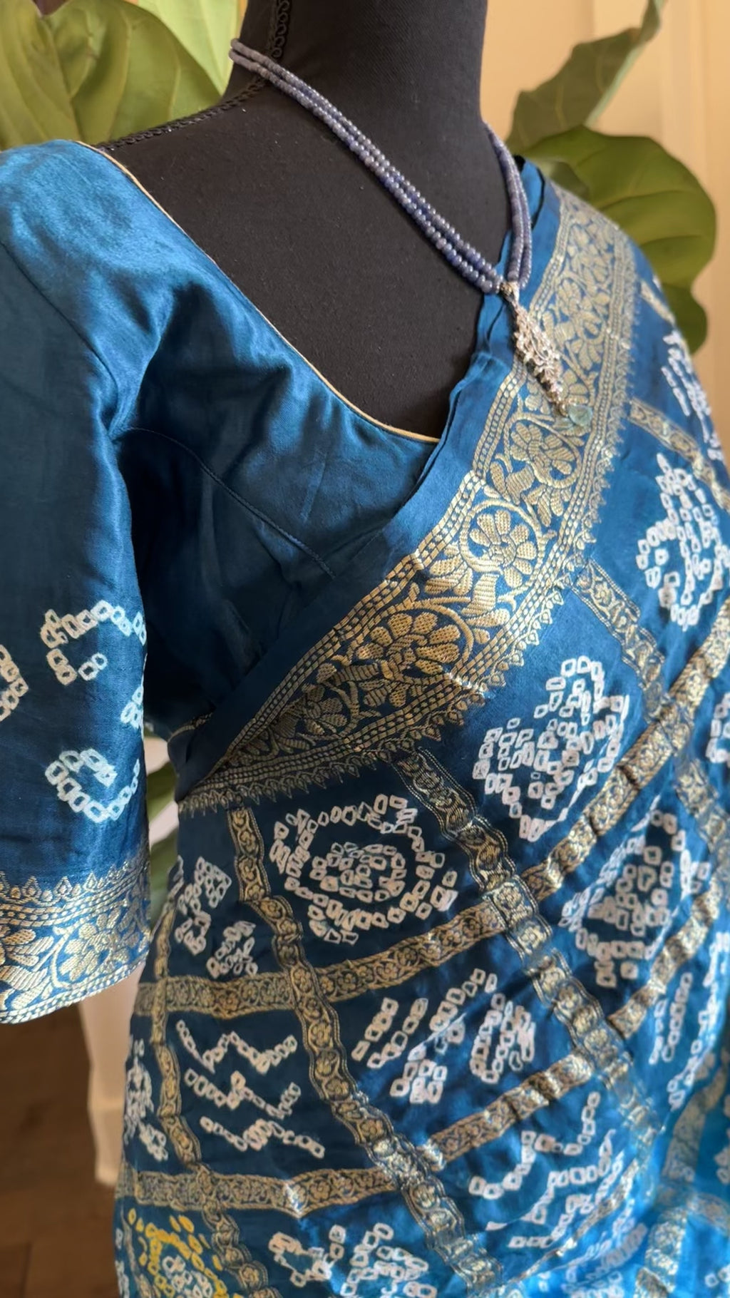 Blue bandhani saree online shopping with blouse usa