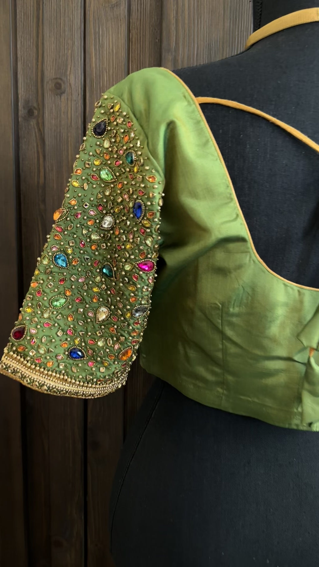 Pure kanchi green silk blouses hand embroidered prestitched