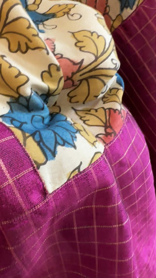 Pen kalamkari silk saree with embroidered blouse online shopping