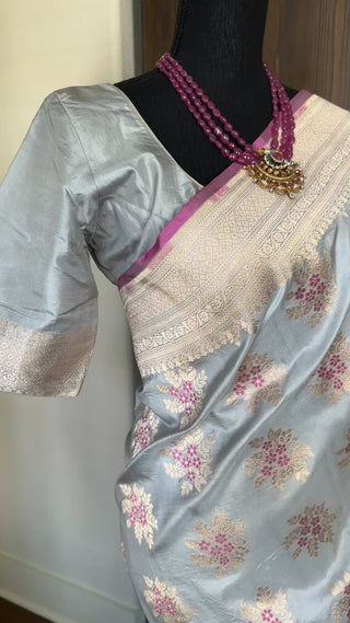 grey handwoven katan silk saree beneras online usa 