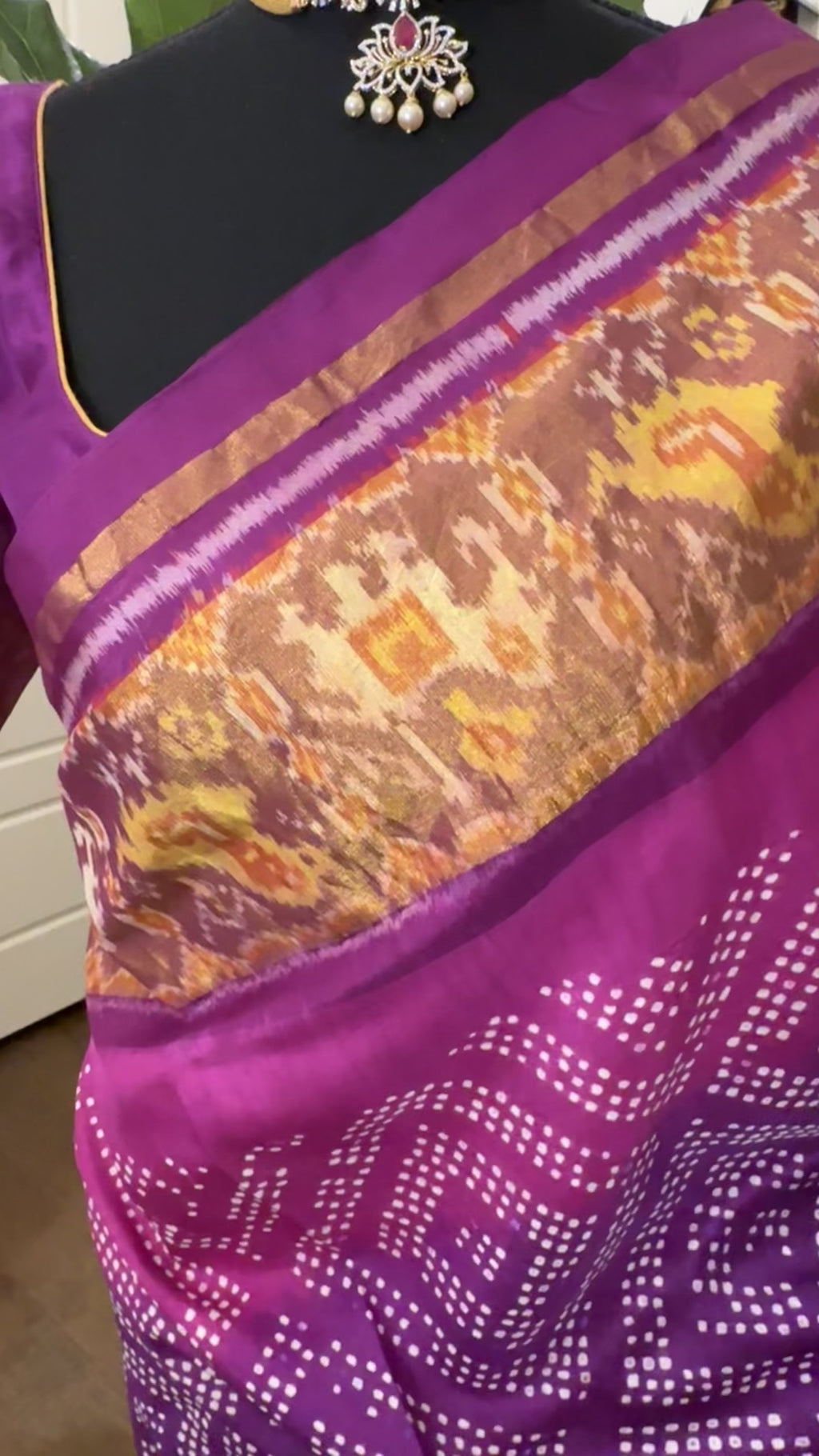Purple patola silk saree bandhani pallu with stitched blouse online