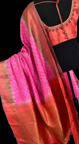 Bandhani pink kanchi pattu saree online usa