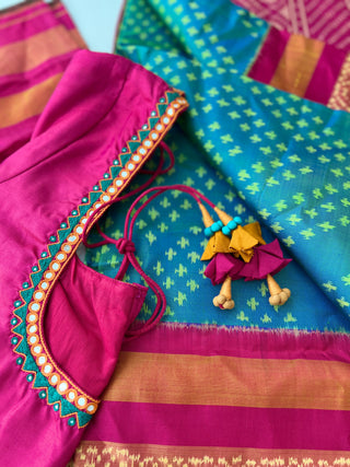 teal blue pink patola silk saree online shopping 