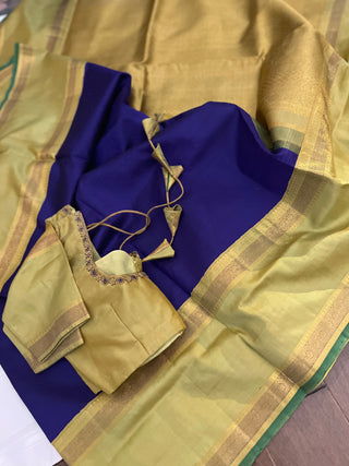 Purple kanchi pattu saree pure zari kanjivaram silk saree with prestitched Hand embroidered  blouse pett border