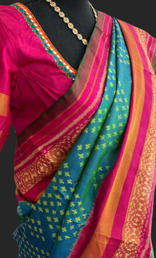 teal blue pink patola silk saree online shopping 