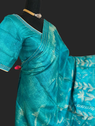 turquoise tussar saree online usa pure tussar silk saree online usa